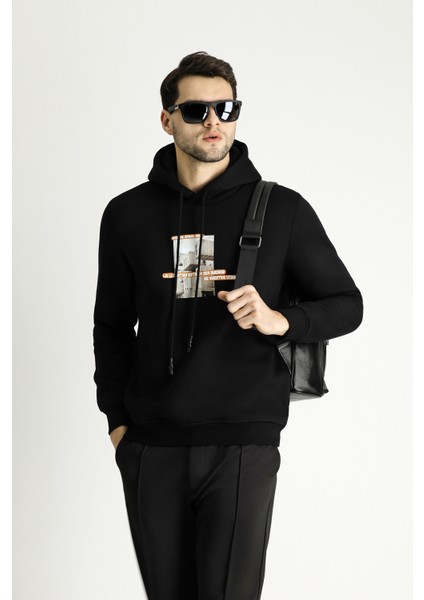 Kapüşonlu İçi Polarlı Baskılı Pamuklu Sweatshirt fiyatları