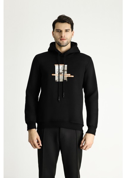 Kapüşonlu İçi Polarlı Baskılı Pamuklu Sweatshirt modelleri