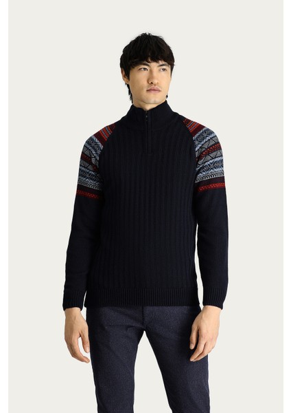 Yarım Balıkçı Yaka Slim Fit Dar Kesim Fermuarlı Desenli Triko Kazak modelleri