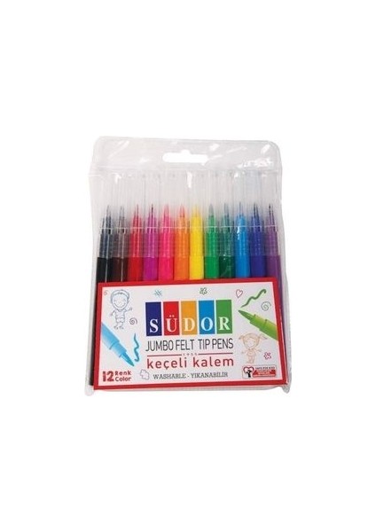 12 Parça Jumbo Keçeli Kalem Seti - Karışık Renkler, Dayanıklı ve Parlak, Çocuklar İçin Güvenli Desenli modelleri