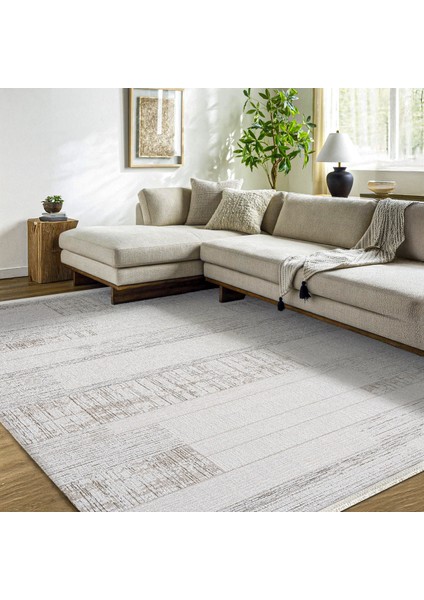 Bej Çizgili Etnik Modern Desenli Pamuk Makinada Yıkanabilir Hav Toz Vermez Leke Tutmayan Kaymaz Taban Dijital Makine Baskı Salon Yolluk Mutfak Halı fiyatları