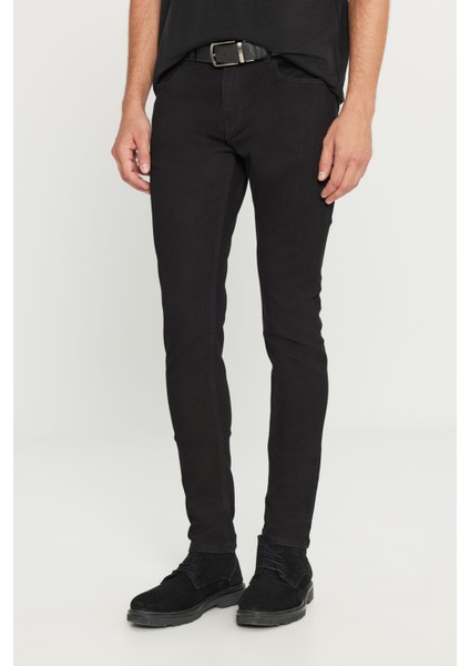 Erkek Siyah Ekstra Slim Fit Dar Kesim Rıss Pamuklu Esnek Denim Jean Kot Pantolon fırsatları