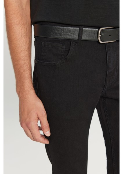 Erkek Siyah Ekstra Slim Fit Dar Kesim Rıss Pamuklu Esnek Denim Jean Kot Pantolon