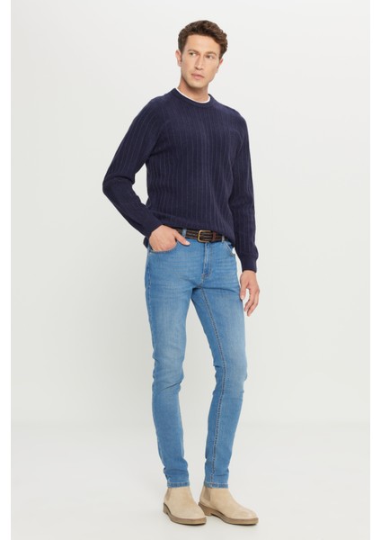 Erkek Açık Mavi Ekstra Slim Fit Dar Kesim Rıss Pamuklu Esnek Denim Jean Kot Pantolon modelleri