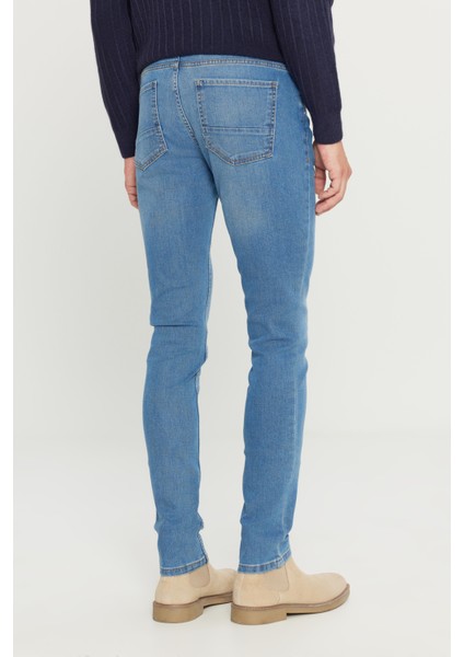 Erkek Açık Mavi Ekstra Slim Fit Dar Kesim Rıss Pamuklu Esnek Denim Jean Kot Pantolon indirimleri