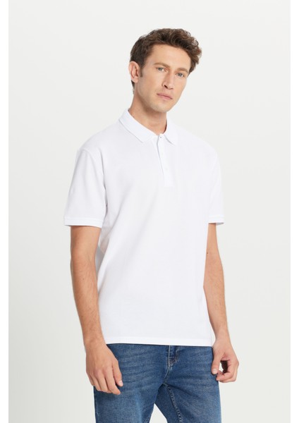 ALTINYILDIZ CLASSICS Erkek Beyaz %100 Pamuk Kıvrılmaz Polo Yaka Slim Fit Dar Kesim Tişört