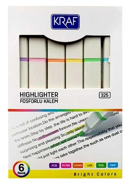 Fosforlu Kalem Canlı Renkler Yassı Gövdeli (325)