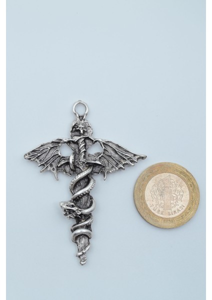 Kılıç Yılan Yarasa Gümüş Kaplama Deri İp Kolye fırsatları