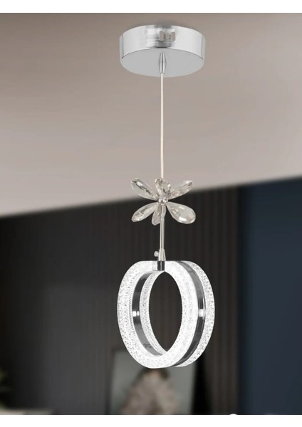 ALYA Tekli Avize Krom Avize 3 Renk LED Secenegi