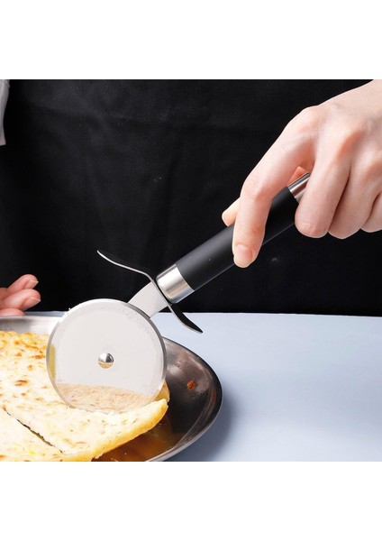 Paslanmaz Çelik Ahşap Saplı Pizza Dilimleyici, Yuvarlak Pizza Kesici Bıçak, Hamur ve Waffle Kesici, Ergonomik Tasarım