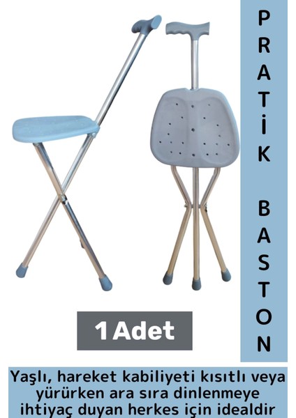 Dayanıklı Kompakt Yaşlı Yürüme Zorluğu Çekenler Için Seyahat Toplu Taşıma Yürüyüş Oturaklı Baston