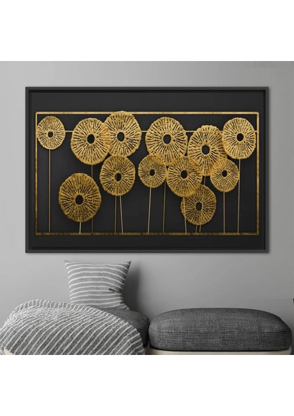 3D Metalik Etkili Modern Duvar Sanatı, Soyut Poster, Altın Efektli Trend Kanvas