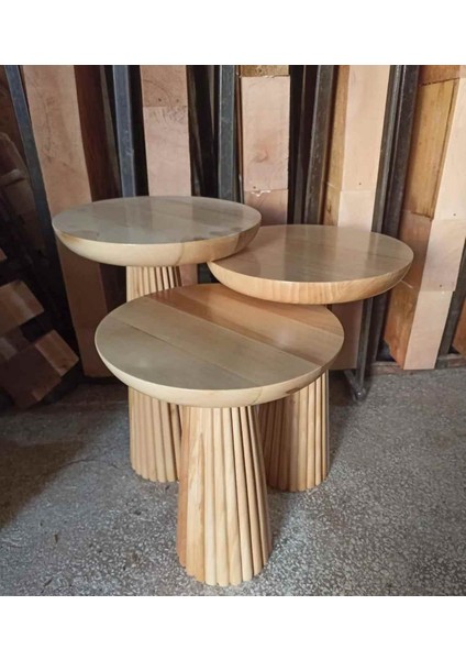 Doğal Masif Ahşap Mantar Sehpa 3’lü Set – Naturel Renk Zigon Sehpa Takımı fiyatları