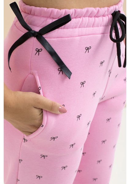 Pembe Fiyonk Baskılı Geniş Paça Kız Çocuk Şardonlu Eşofman Altı 23425 fiyatları