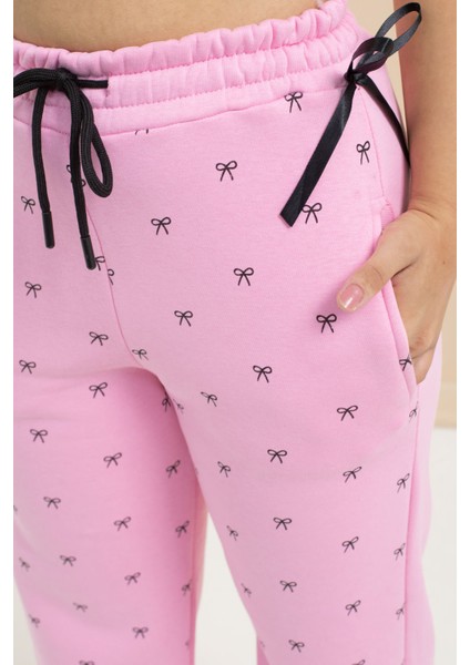 Pembe Fiyonk Baskılı Geniş Paça Kız Çocuk Şardonlu Eşofman Altı 23425 fırsatları