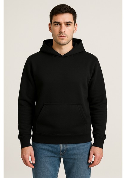 Erkek - Kadın Basic Kapüşonlu Sweatshirt - Oversize Rahat Kalıp Hoodie