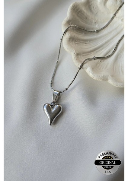 316L Çelik Dorika Toplu Zincirli Balon Kalpli Kolye