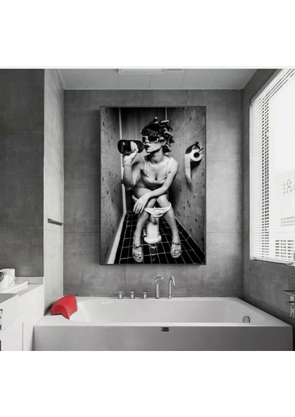 Tuvalette Içki Içen Kız, Seksi Kadın Sanatı, Modern & Soyut Banyo Duvar Dekoru