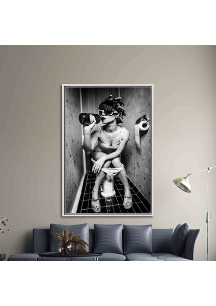 Tuvalette Içki Içen Kız, Seksi Kadın Sanatı, Modern & Soyut Banyo Duvar Dekoru fiyatları
