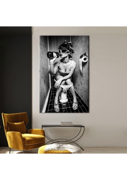 Tuvalette Içki Içen Kız, Seksi Kadın Sanatı, Modern & Soyut Banyo Duvar Dekoru fırsatları