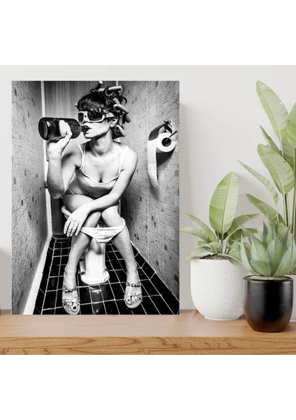Tuvalette Içki Içen Kız, Seksi Kadın Sanatı, Modern & Soyut Banyo Duvar Dekoru