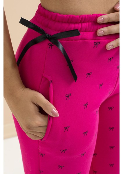 Fuşya Fiyonk Baskılı Geniş Paça Kız Çocuk Şardonlu Eşofman Altı 23429 fiyatları