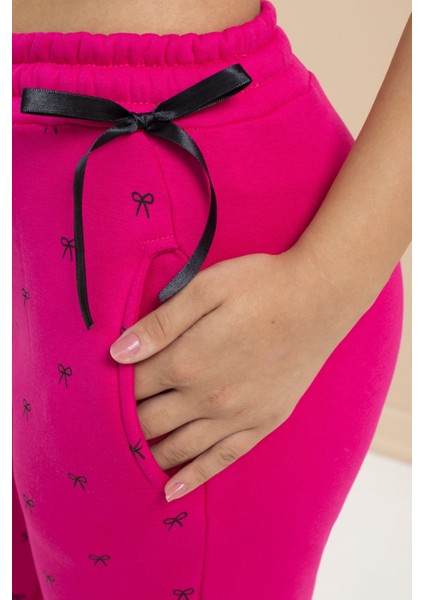 Fuşya Fiyonk Baskılı Geniş Paça Kız Çocuk Şardonlu Eşofman Altı 23429 fırsatları