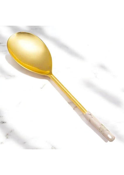 Desenli Gold Servis Kaşığı, 304 Kalite 18/10 Paslanmaz Çelik, Sunum Masa Sofra Yemek Servis Kaşığı (Beyaz)
