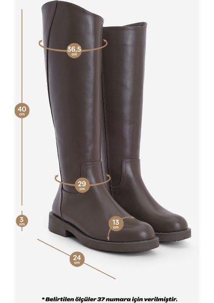Kadın Yandan Fermuarlı Günlük Çizme Sirante Kahve