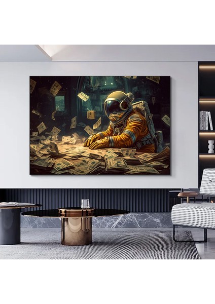 Para ve Astronot Temalı Kanvas Tablo, Astronot Duvar Dekoru