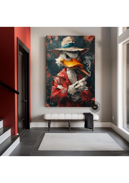 Tütün Içen Ördek Antika Portresi, Mizahi ve Farklı Ev Dekoru, Renkli Vintage Sanat modelleri