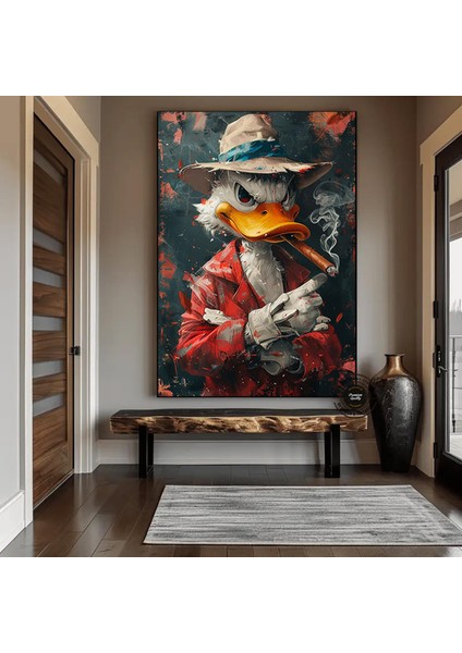 Tütün Içen Ördek Antika Portresi, Mizahi ve Farklı Ev Dekoru, Renkli Vintage Sanat fırsatları