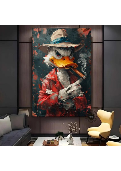 Tütün Içen Ördek Antika Portresi, Mizahi ve Farklı Ev Dekoru, Renkli Vintage Sanat indirimleri