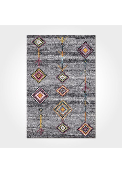 Charli Geometrik Gri Polyester Dikdörtgen Modern Desenli Pamuk Makinada Yıkanabilir Hav Toz Vermez Leke Tutmayan Kaymaz Taban Dijital Makine Baskı Salon Yolluk Mutfak Halı