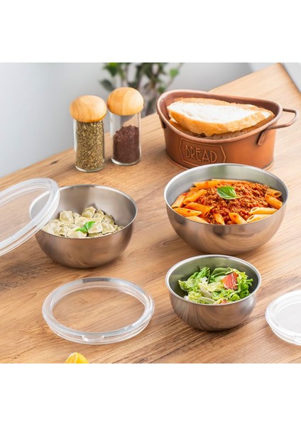 Parma 3'lü Şeffaf Sızdırmaz Kapaklı Paslanmaz Çelik Saklama Kabı