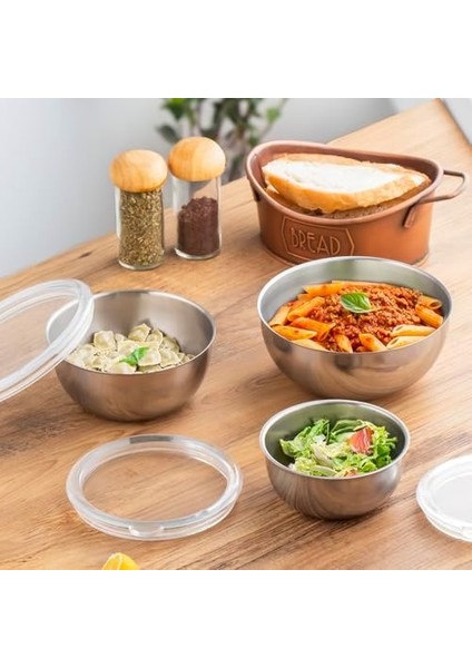 Parma 3'lü Şeffaf Sızdırmaz Kapaklı Paslanmaz Çelik Saklama Kabı modelleri