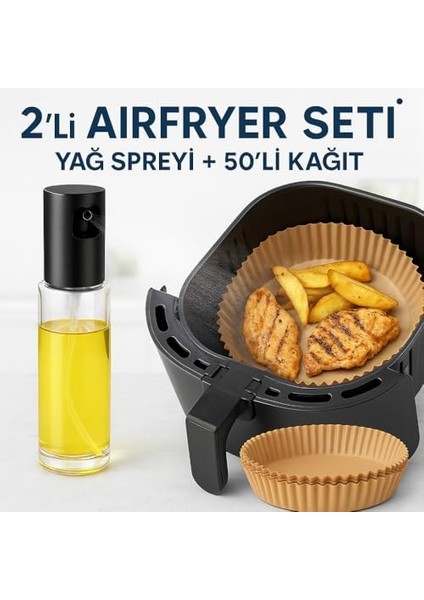 Store Airfryer Kullanıcıları Için Set - Yağ Püskürtücü Şişe + 50'li Pişirme Kağıdı - Sağlıklı Pişirme Için Uygun modelleri