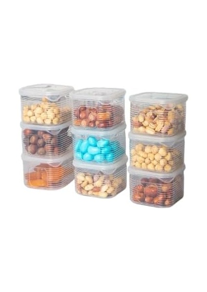 Home Erzak Saklama Kabı Sızdırmaz Kapak 9'lu Set Şeffaf-(Ölçü Kabı Hediyeli)