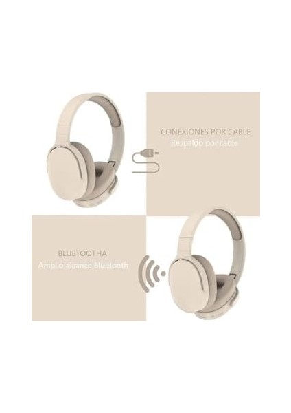 Bluetooth Kafa Üstü Kulaklık - Bej Renk, Uzun Pil Ömrü ve Yüksek Ses KALITESI,BEJ,100 Saat Bekleme Süresi, Mikrofonlu, Güçlü Bas fiyatları