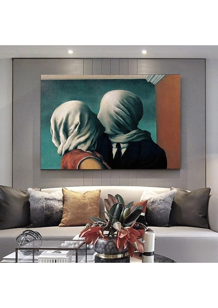 René Magritte Aşıklar Tablosu Dekoru – Büyük Panel Baskı; Öpüşen Aşıklar Posteri