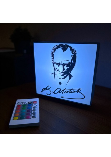 Atatürk Figürlü Dekoratif Işıklı Kutu, Renkli, Rgb LED Kumandalı, Duvara Asılabilir modelleri
