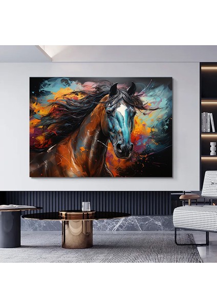Renkli At Kanvas Tablosu – Şahlanan At Kanvas Sanatı – Modern Dekor