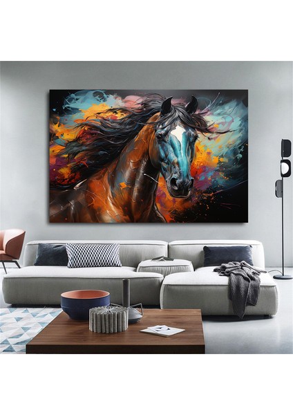 Renkli At Kanvas Tablosu – Şahlanan At Kanvas Sanatı – Modern Dekor fiyatları