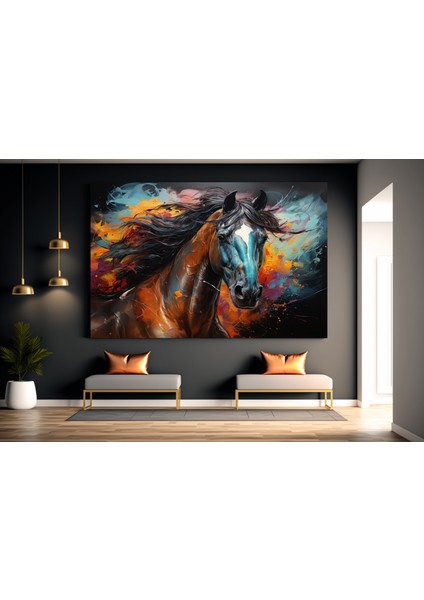 Renkli At Kanvas Tablosu – Şahlanan At Kanvas Sanatı – Modern Dekor modelleri