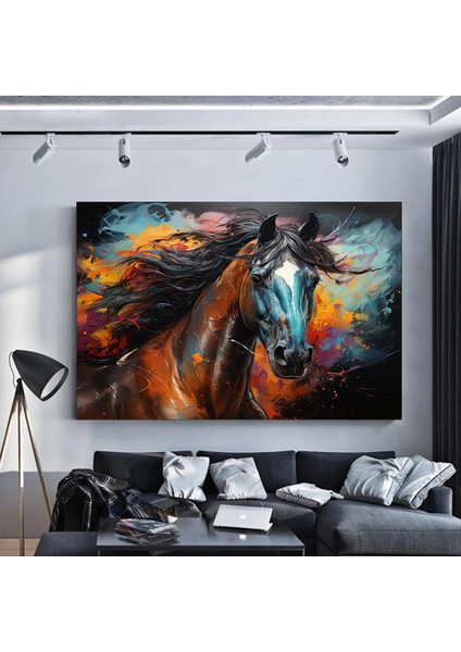 Renkli At Kanvas Tablosu – Şahlanan At Kanvas Sanatı – Modern Dekor fırsatları