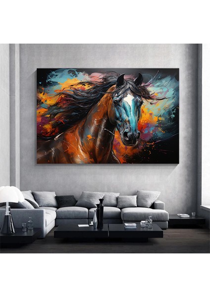 Renkli At Kanvas Tablosu – Şahlanan At Kanvas Sanatı – Modern Dekor