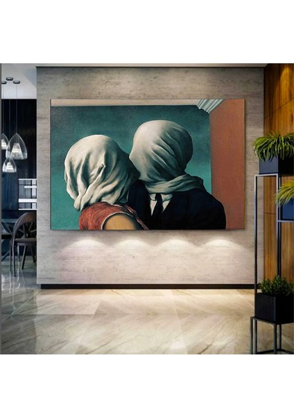 René Magritte Aşıklar Tablosu Dekoru – Büyük Panel Baskı; Öpüşen Aşıklar Posteri modelleri