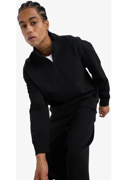 Boxy Fit Skuba Dalgıç Kumaş Siyah Erkek Sweatshirt E9363AX/BK81 modelleri