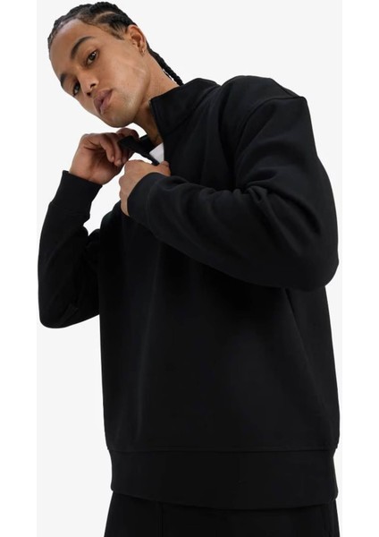 Boxy Fit Skuba Dalgıç Kumaş Siyah Erkek Sweatshirt E9363AX/BK81 indirimleri