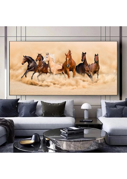 Koşan Atlar Kanvas Sanatı – Toz Bulutu Oluşturan At Sürüsü, Büyük Duvar Sanatı, Kanvas Tablo